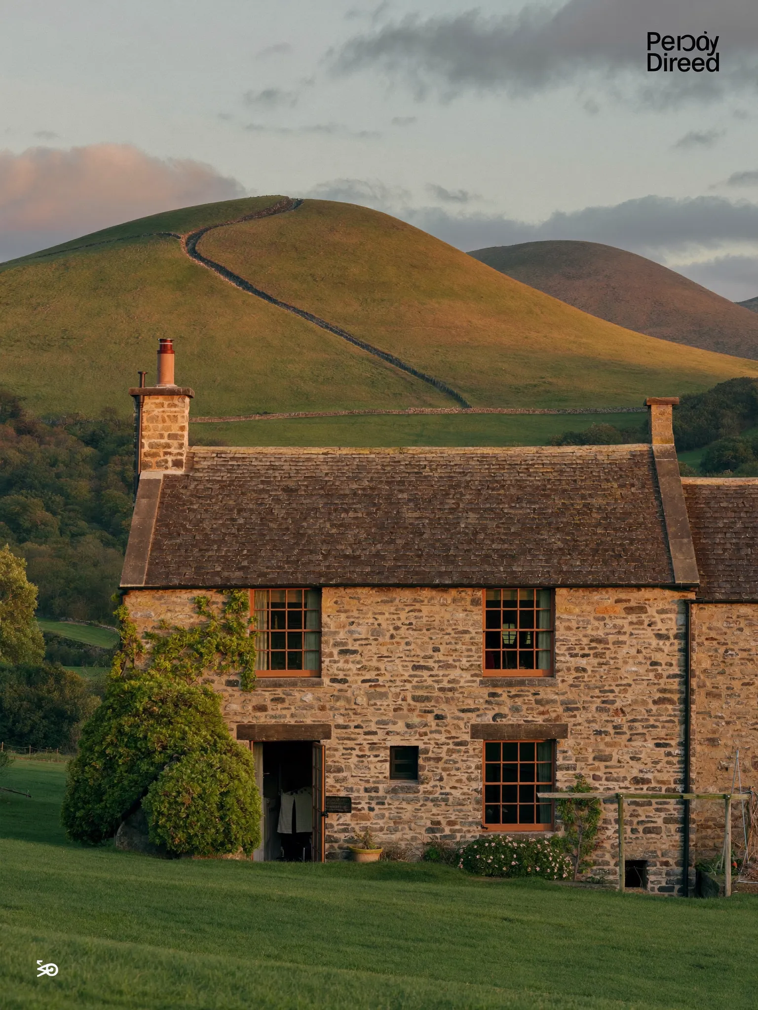 Stone cottage in the Peak District at golden hour